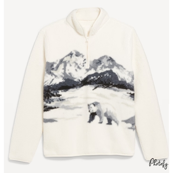 NWT Men's Old Navy Polar Bear Sherpa Fleece Quarter Zip Sweater Pullover Jacket - Picture 1 of 15